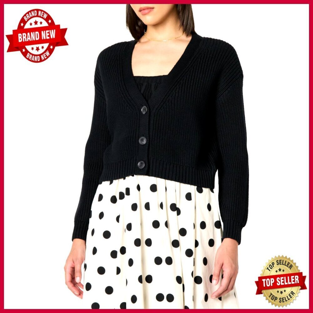 Cropped Button-Front Cardigan, Ribbed Knit, Loose Fit, 18-20.75 Inch Length
